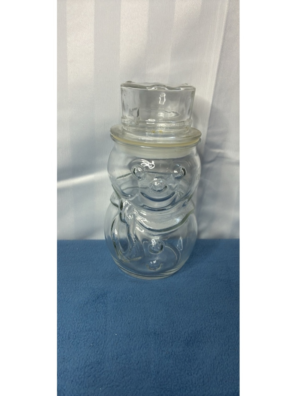 Vintage Clear Glass Snowman Jar with Top Hat Lid